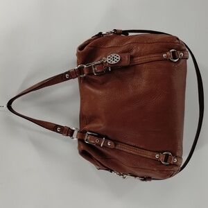 Coach Brown pebble leather shoulder bag purple lining double and crossbody strap